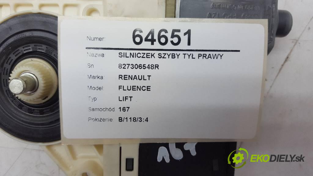 RENAULT FLUENCE LIFT 2013 81kW LIFT 1461 Motorček okna zad pravy 827306548R