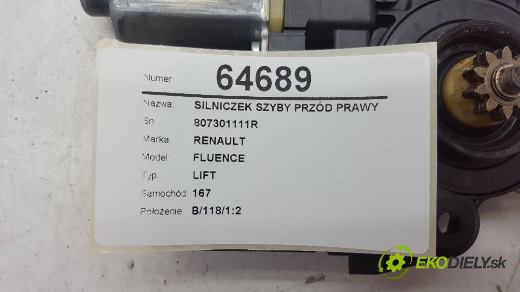 RENAULT FLUENCE LIFT 2013 81kW LIFT 1461 Motorček okna predný pravy 807301111R
