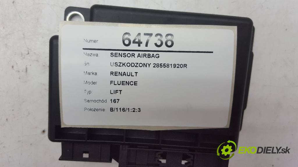 RENAULT FLUENCE LIFT 2013 81kW LIFT 1461 senzor airbag USZKODZONY 285581920R (Snímače)