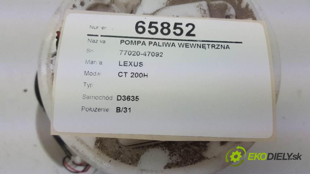 LEXUS CT 200H   2014 73kW   1798 Pumpa paliva vnútorná 77020-47092 (Palivové pumpy, čerpadlá, plaváky)