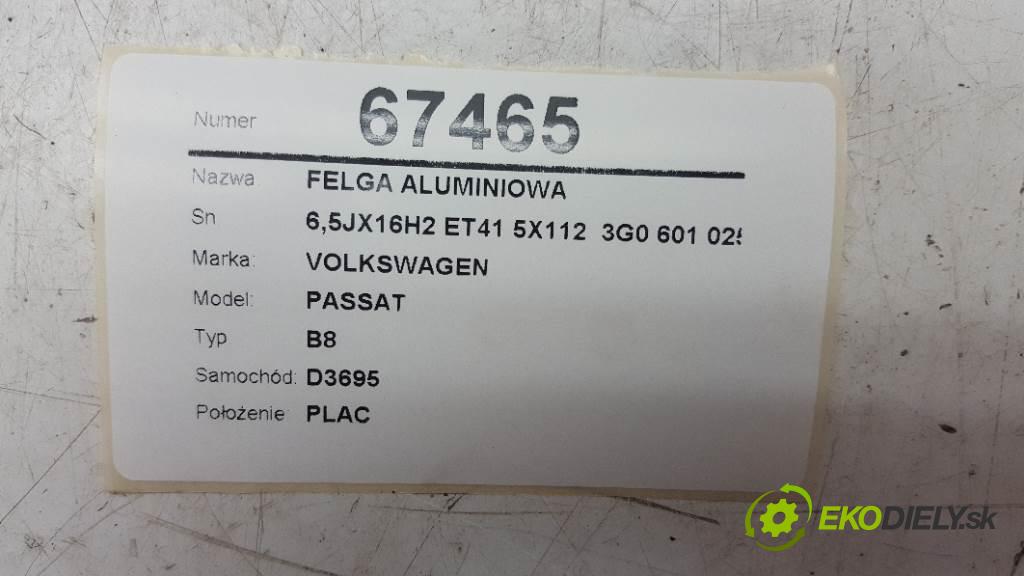 VOLKSWAGEN PASSAT B8 2017 110kW B8 1968 disk 6,5JX16H2 ET41 5X112  3G0 601 025 (Hliníkové)