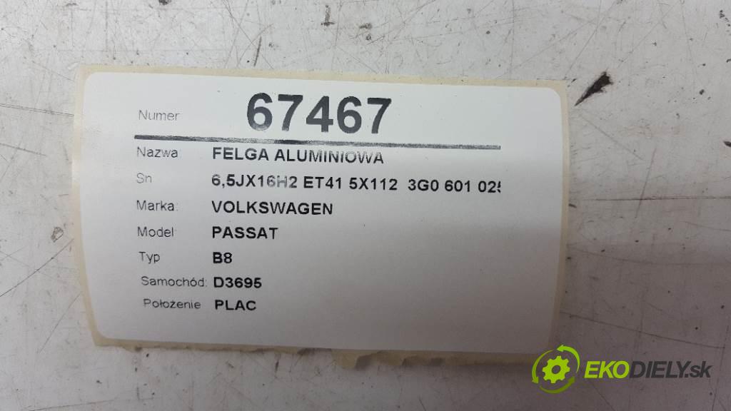 VOLKSWAGEN PASSAT B8 2017 110kW B8 1968 disk 6,5JX16H2 ET41 5X112  3G0 601 025 (Hliníkové)