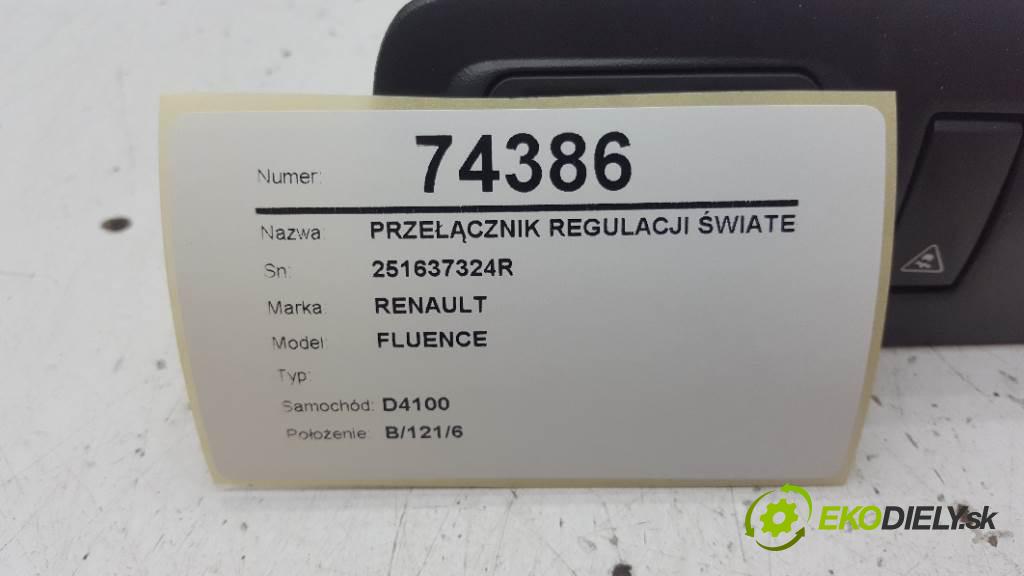 RENAULT FLUENCE  2010 103kW    1997 Prepínač nastavenia svetiel 251637324R (Prepínače, spínače, tlačidlá a ovládače kúrenia)