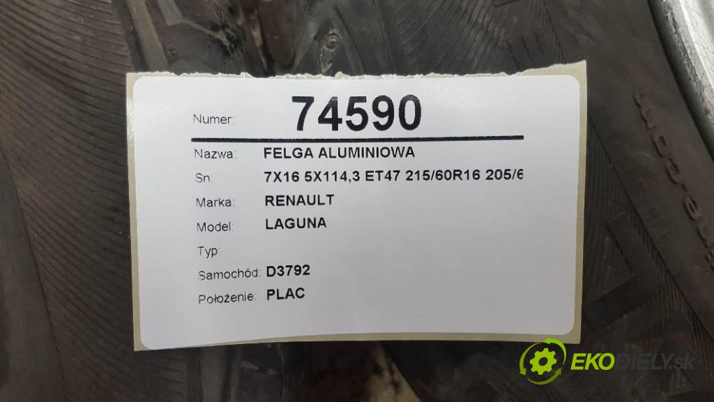 RENAULT LAGUNA  2010 81 kW    1461 disk 7X16 5X114,3 ET47 215/60R16 205/60R16 5MM (Hliníkové)