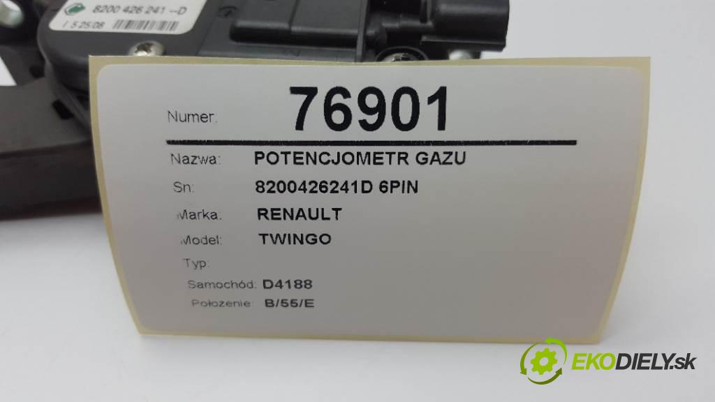 RENAULT TWINGO  2008 56kW    1149 Potenciometer plynového pedálu 8200426241D 6PIN (Pedále)