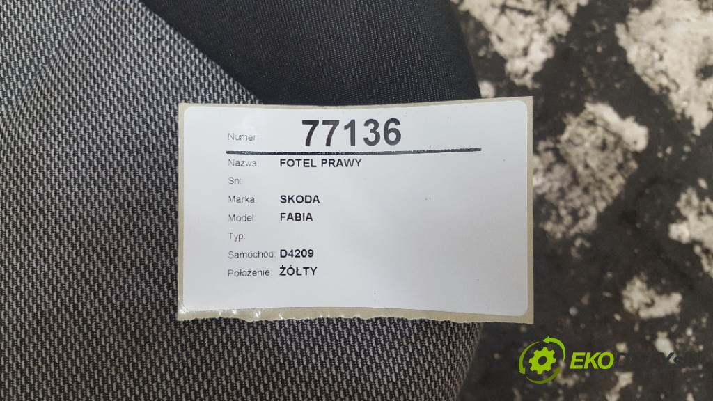 SKODA FABIA  2013 51kW   1198 Sedadlo pravy  (Sedačky, sedadlá)