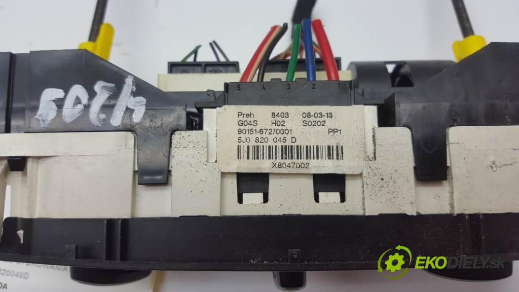 SKODA FABIA  2013 51kW    1198 Panel ovládania kúrenia 5J0820045D (Prepínače, spínače, tlačidlá a ovládače kúrenia)