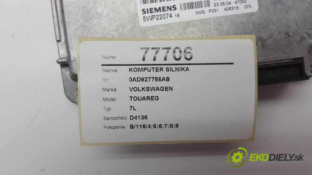 VOLKSWAGEN TOUAREG 7L 2004 230kW 7L 4921 riadiaca jednotka Motor 0AD927755AB (Riadiace jednotky)