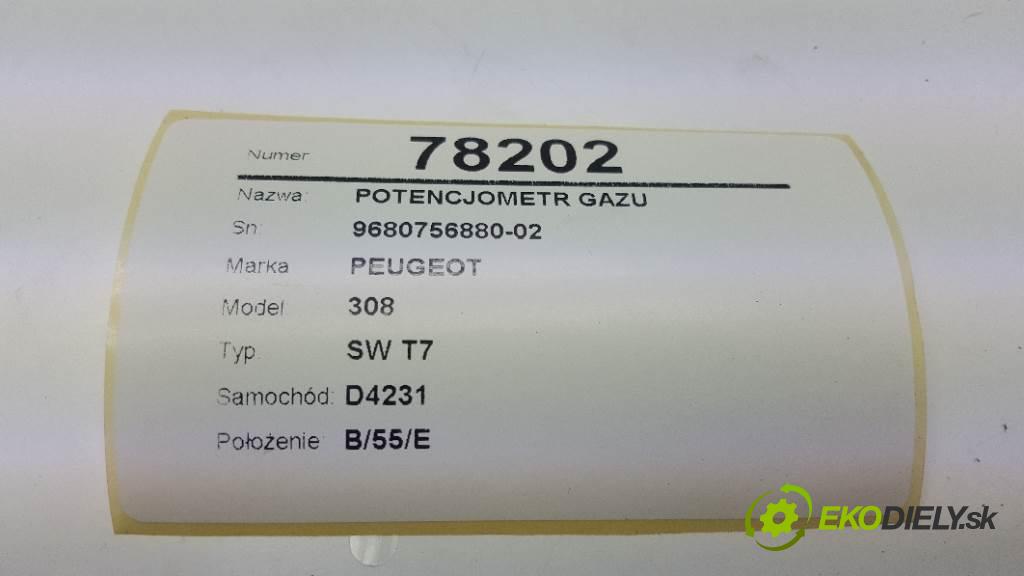 PEUGEOT 308 SW T7 2008 66,20 kw SW T7 1560 Potenciometer plynového pedálu 9680756880-02 (Pedále)