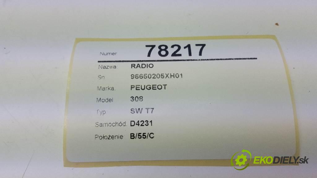 PEUGEOT 308 SW T7 2008 66,20 kw SW T7 1560 RADIO 96650205XH01 (Audio zariadenia)