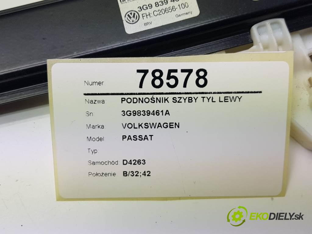 VOLKSWAGEN PASSAT  2015 110kW B8 1968 mechanismus okna zadní část levý 3G9839461A