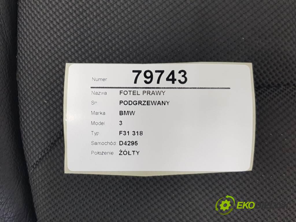 BMW 3 F31 318 2013 105kW F31 318 1995 Sedadlo pravy PODGRZEWANY  (Sedačky, sedadlá)