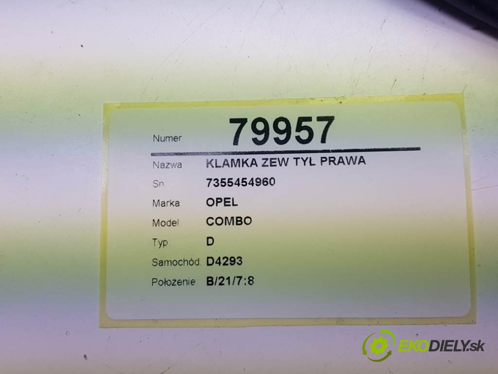 OPEL COMBO D 2016 70 kW D 1248 Kľučka vonkajšia zad pravá 7355454960