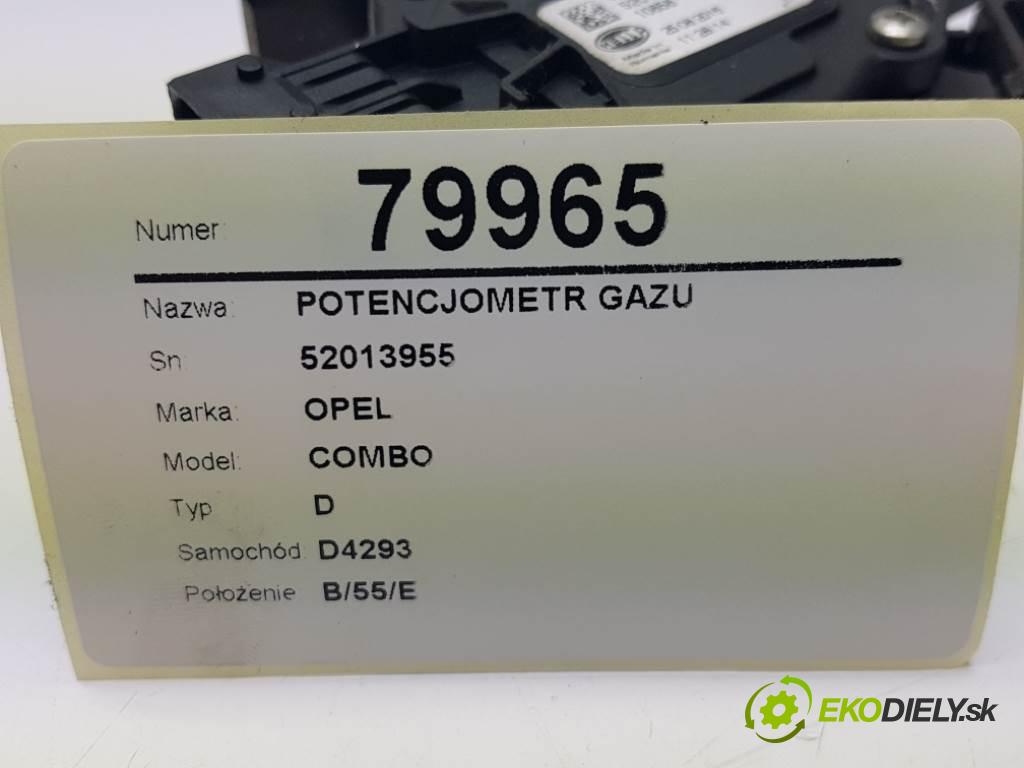 OPEL COMBO D 2016 70 kW D 1248 Potenciometer plynového pedálu 52013955 (Pedále)