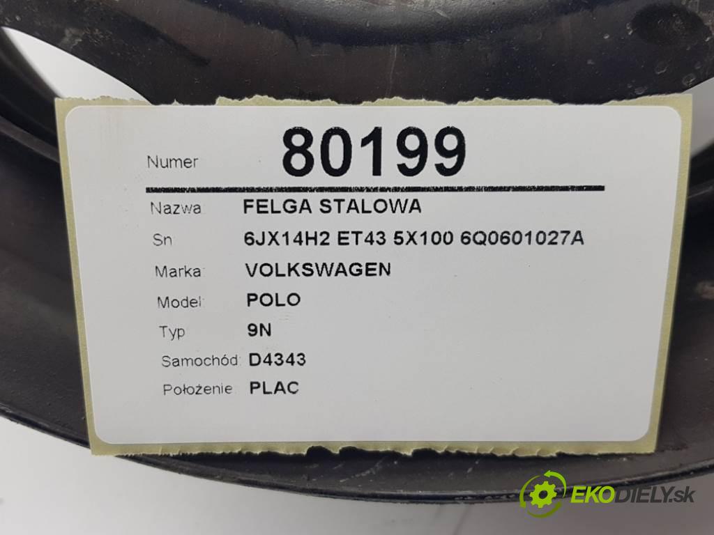 VOLKSWAGEN POLO 9N 2003 47kW 9N 1198 disk (OCEL 6JX14H2 ET43 5X100 6Q0601027A