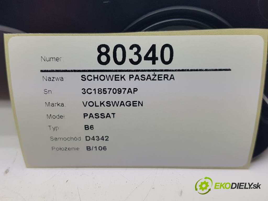 VOLKSWAGEN PASSAT B6 2006 77kW B6 1896 Priehradka, kastlík spolujazdca 3C1857097AP (Priehradky, kastlíky)