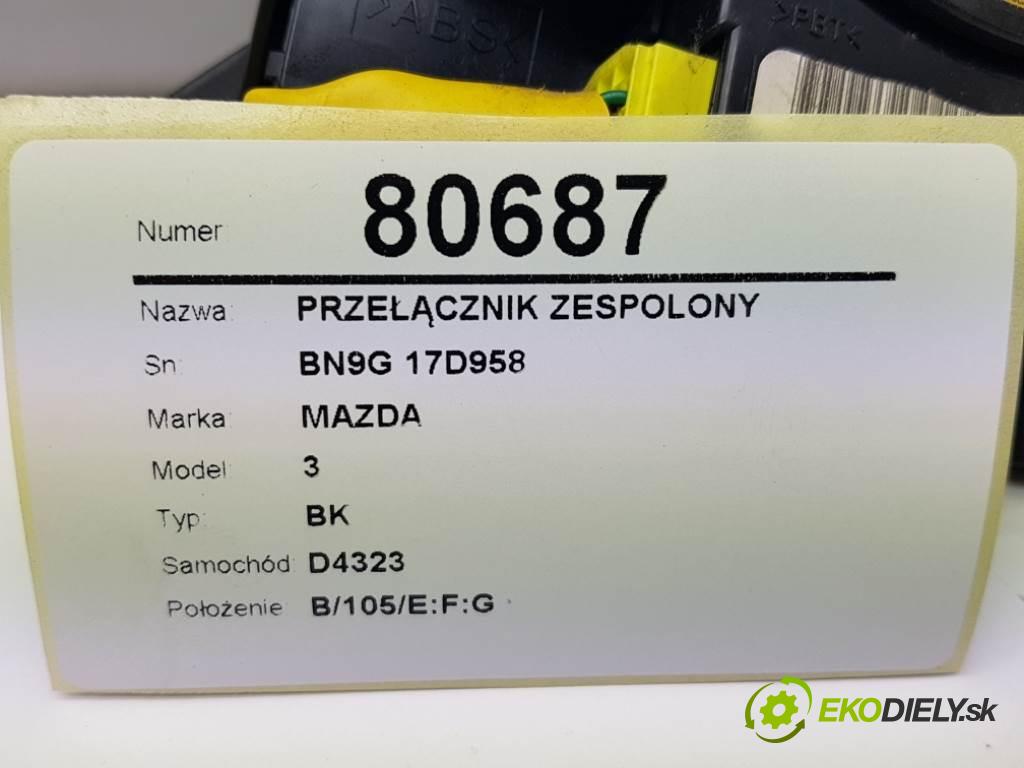 MAZDA 3 BK 2004 105 kW BK 1598 Prepínač kombinovaný BN9G 17D958 (Prepínače, spínače, tlačidlá a ovládače kúrenia)