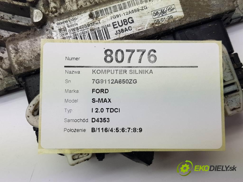 FORD S-MAX I 2.0 TDCI 2008 96 kW I 2.0 TDCI 1997 riadiaca jednotka Motor 7G9112A650ZG (Riadiace jednotky)