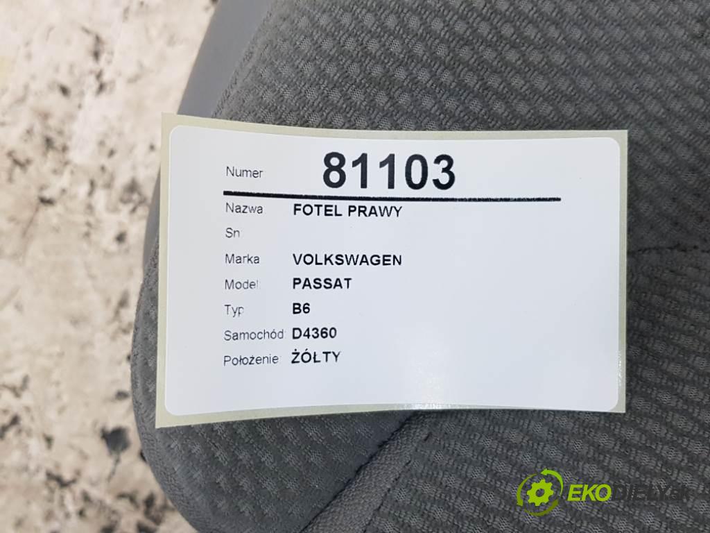 VOLKSWAGEN PASSAT B6 2006 77kW B6 1896 Sedadlo pravy  (Sedačky, sedadlá)