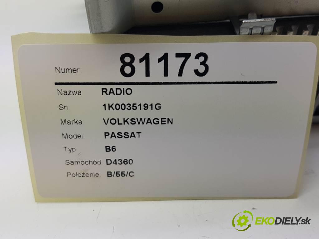 VOLKSWAGEN PASSAT B6 2006 77kW B6 1896 RADIO 1K0035191G (Audio zariadenia)