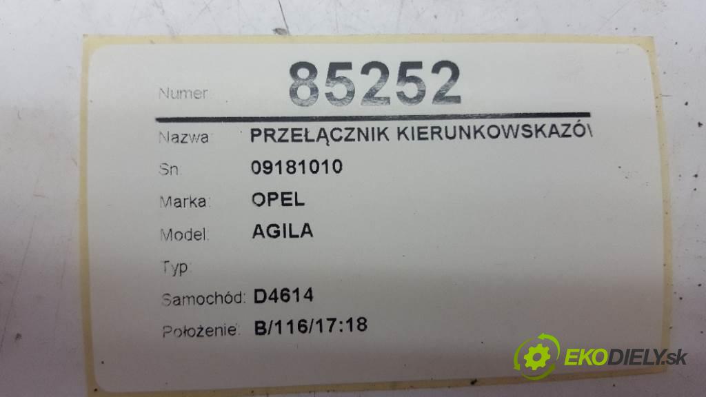OPEL AGILA   2003 55kw   1199 Prepínač smeroviek 09181010 (Prepínače, spínače, tlačidlá a ovládače kúrenia)