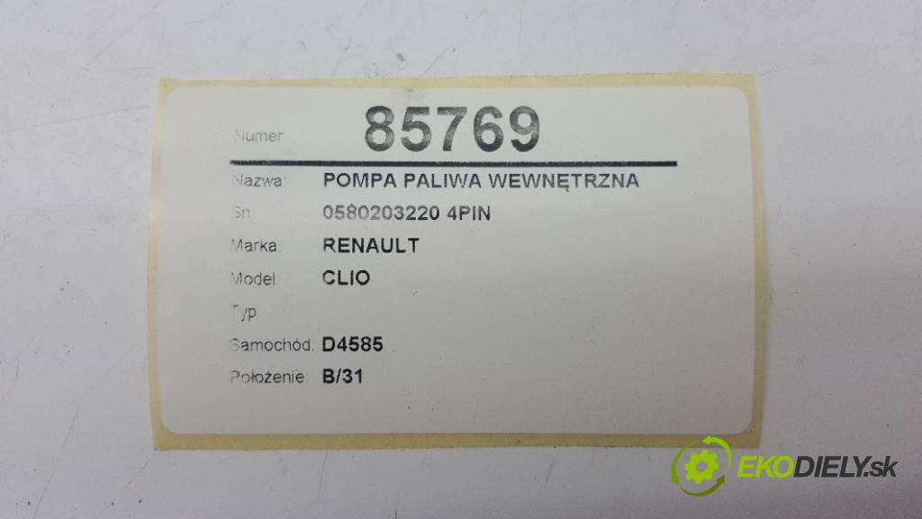 RENAULT CLIO  2005 72kW    1390 pumpa paliva vnitřní 0580203220 4PIN (Palivové pumpy, čerpadla)