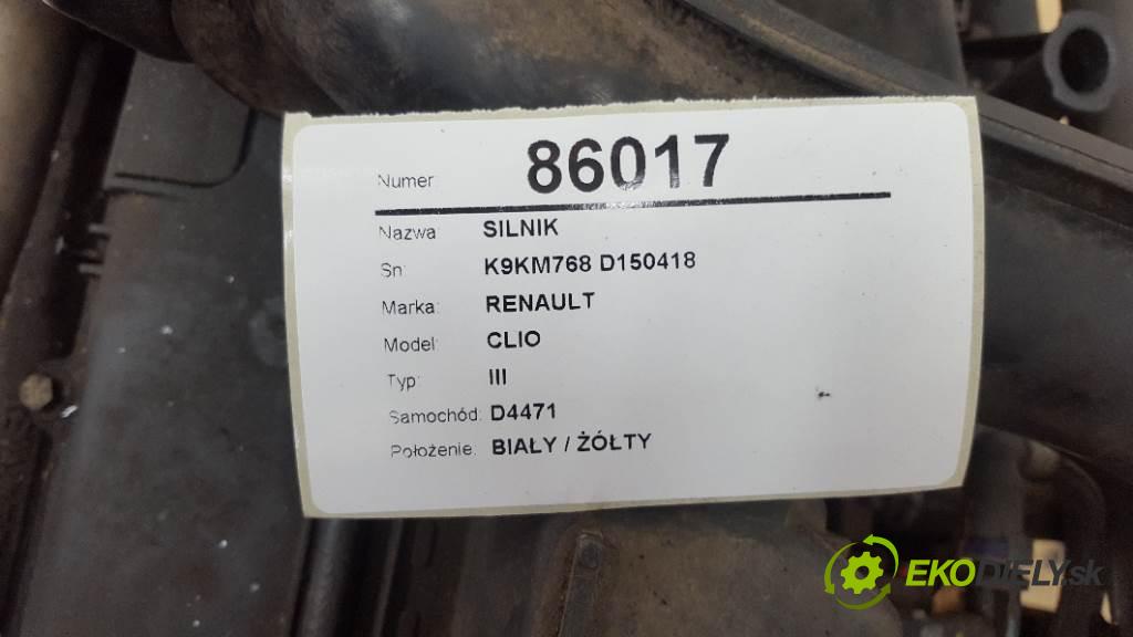 RENAULT CLIO III 2007 50kW III 1461 motor K9KM768 D150418 (Motory (kompletní))