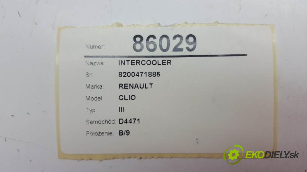 RENAULT CLIO III 2007 50kW III 1461 intercooler 8200471885 (Intercoolery (chladiče nasávaného vzduchu))