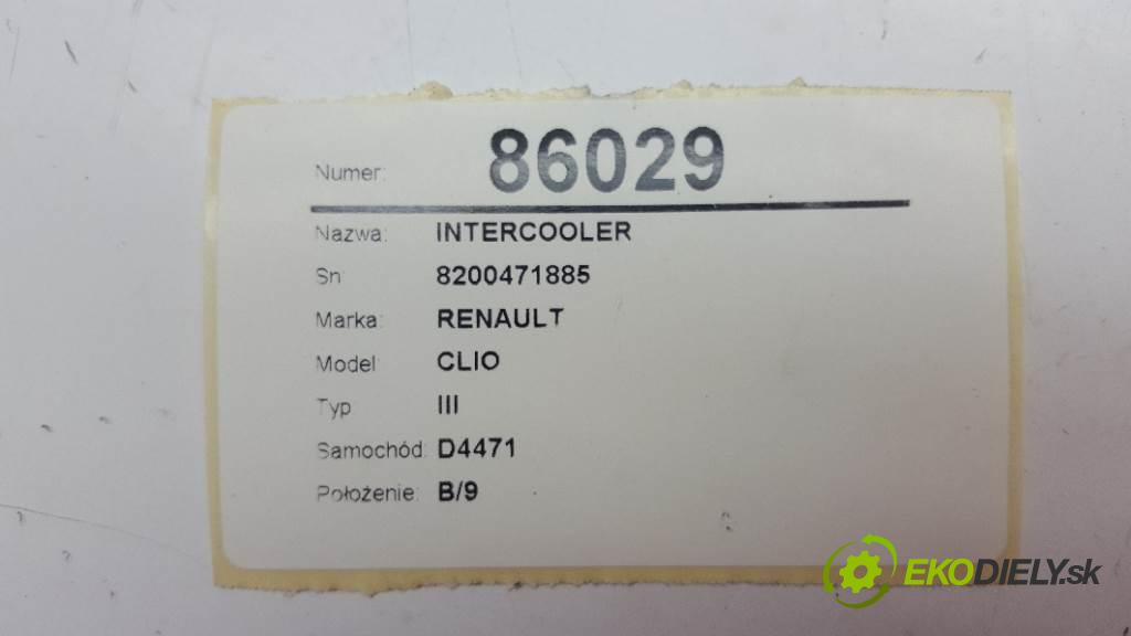 RENAULT CLIO III 2007 50kW III 1461 intercooler 8200471885 (Chladiče nasávaného vzduchu (intercoolery))