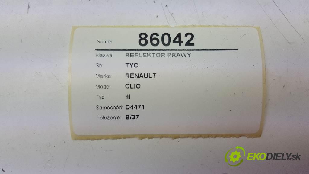 RENAULT CLIO III 2007 50kW III 1461 Svetlomet pravy TYC (Pravé)
