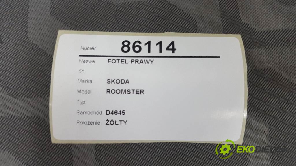 SKODA ROOMSTER  2008 77kW    1598 Sedadlo pravy  (Sedačky, sedadlá)