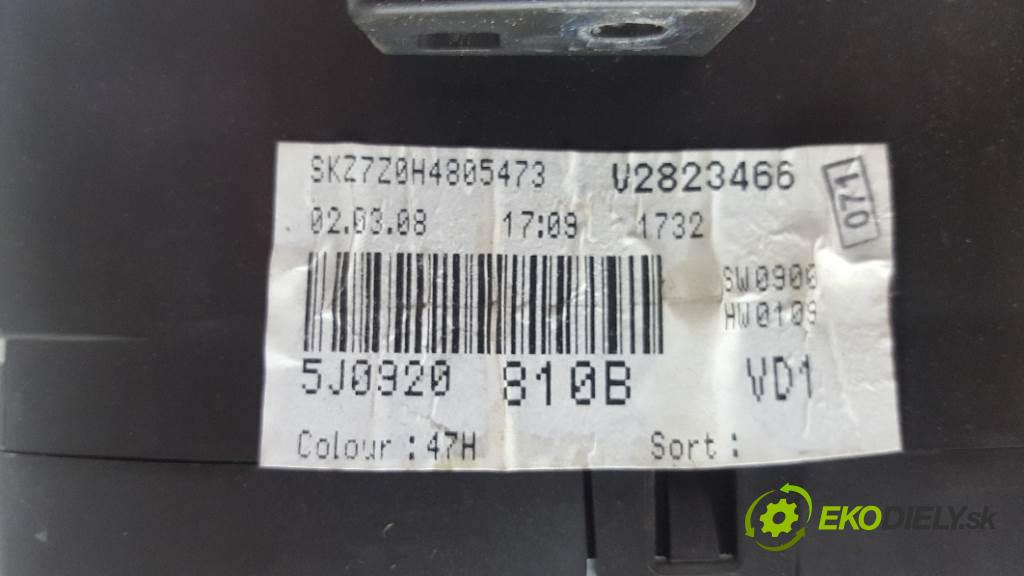 SKODA ROOMSTER  2008 77kW    1598 Prístrojovka 5J0920810 (Prístrojové dosky, displeje)
