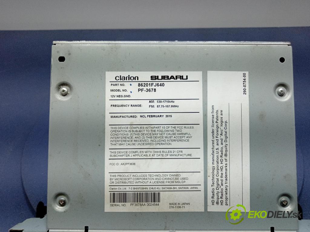 Subaru Xv 2015 Radio I Navigácia: 86201FJ640