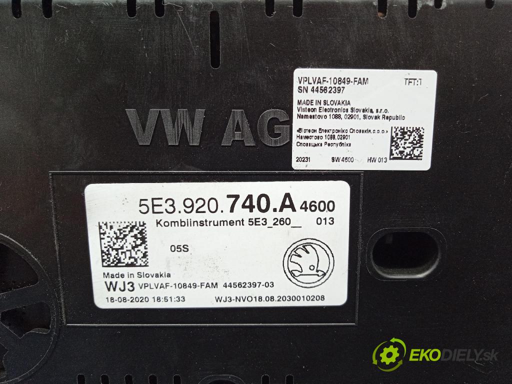 Skoda Octavia 2020 Přístrojová deska 5E3920740A