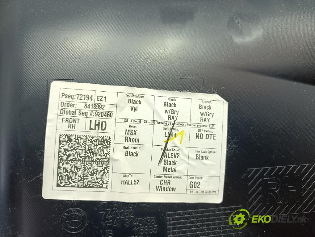 Bmw X4 2023 Čalounictví: dvere Predné Prava: 7410282