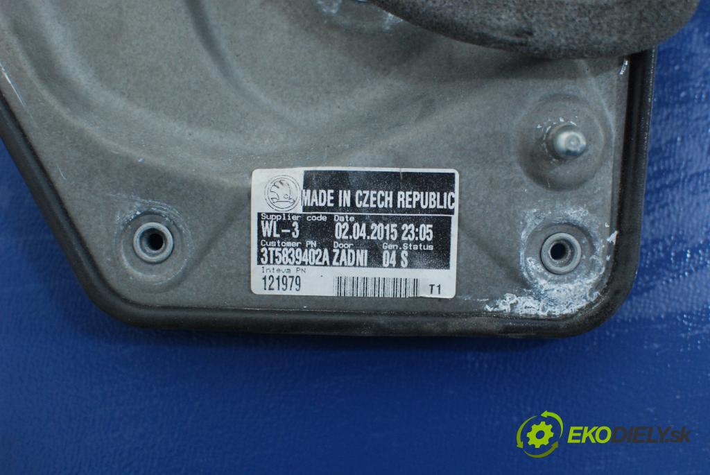 Skoda Superb 2015 mechanismus stahování Sklenka: Zad: v pravo: 3T5839402A