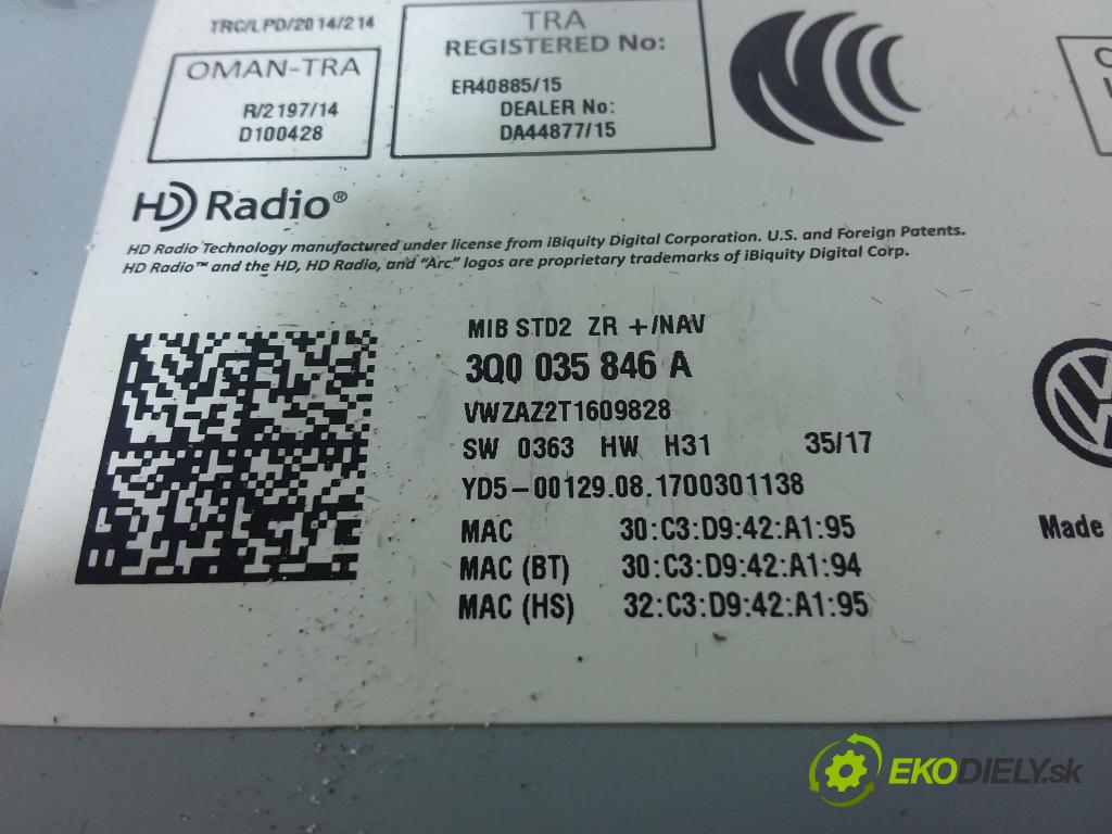 Vw Golf 2017 Radio I Navigace: 3Q0035846A