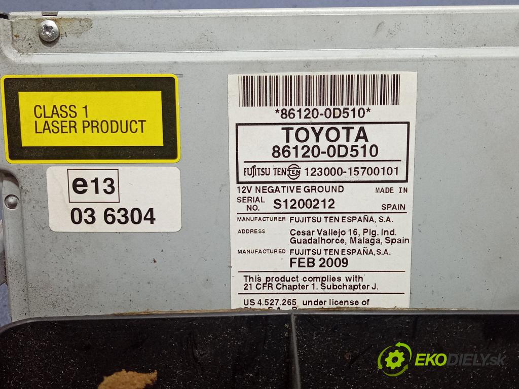 Toyota Yaris 2009 Radio I Navigácia: 86120-0D510
