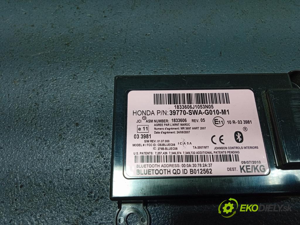 Honda Cr-v 2011 riadiaca jednotka Bluetooth: / Telefón: 39770-SWA-G010-M
