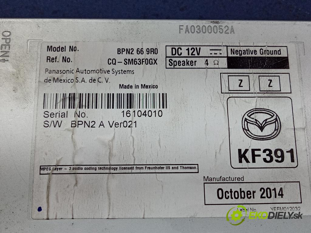 Mazda 3 2014 Radio I Navigácia: BPN2 66 9R0