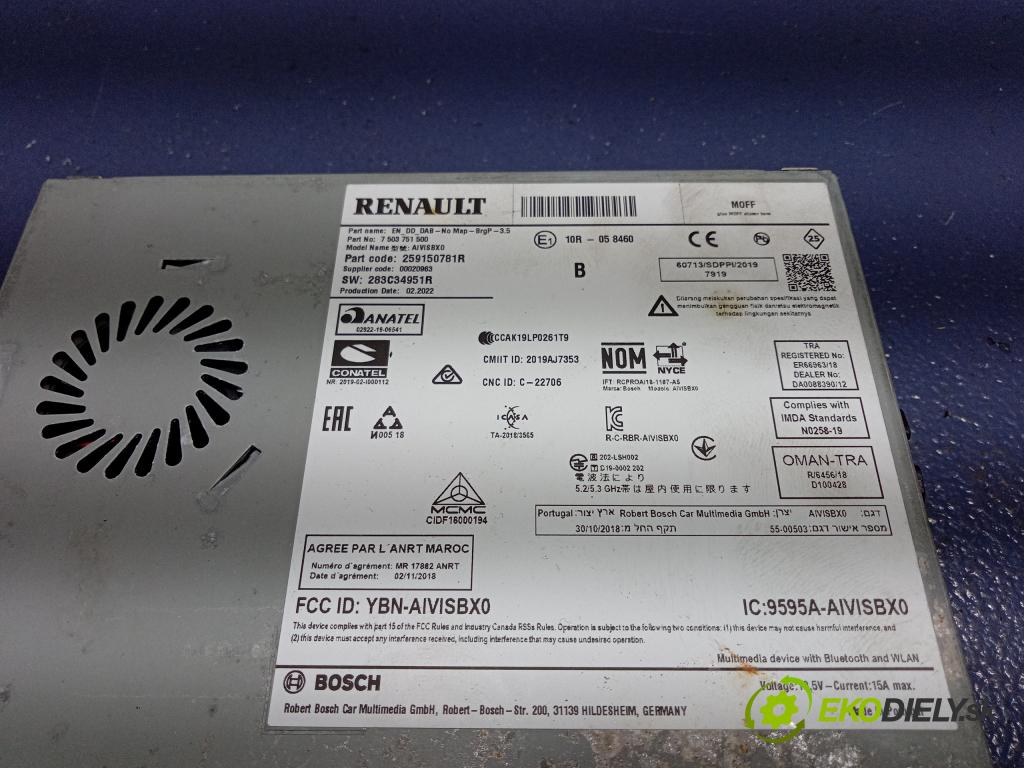 Renault Clio 2022 Radio I Navigácia: 259150781R
