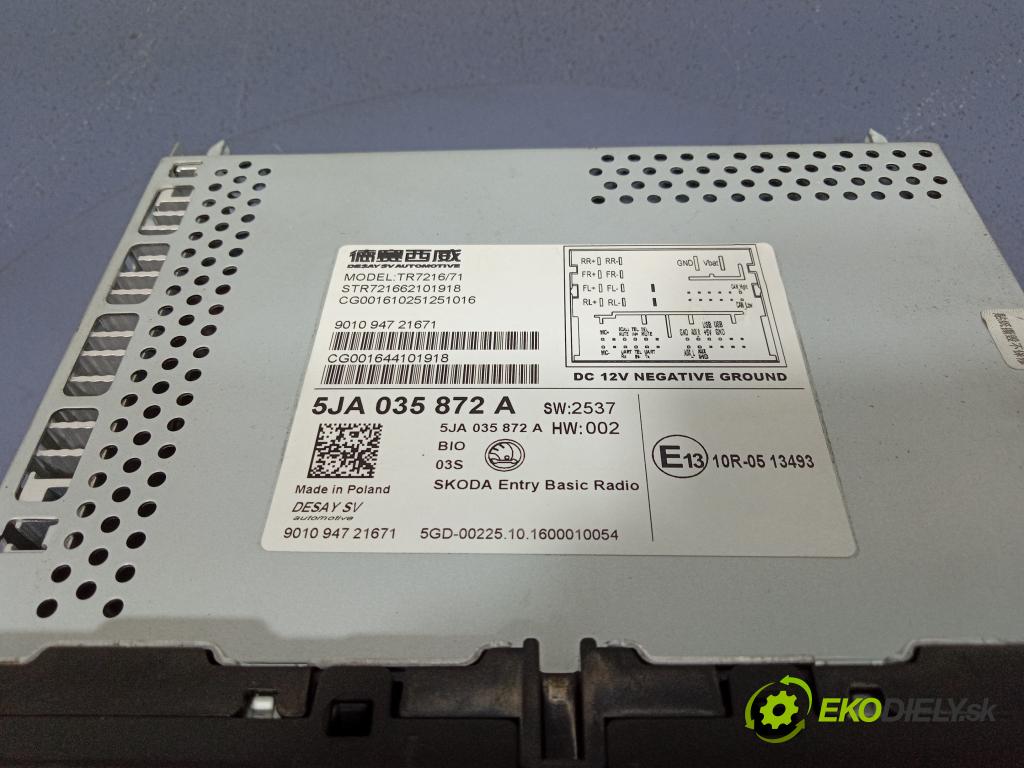 Skoda Rapid 2016 Radio I Navigácia: 5JA035872A