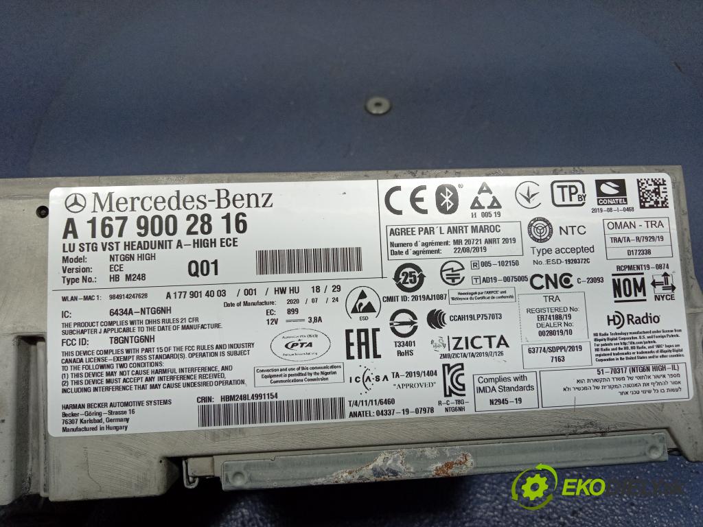 Mercedes Gle 2020 Radio I Navigácia: A1679002816