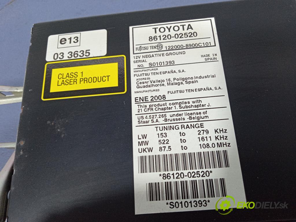 Toyota Auris 2008 Radio I Navigácia: 86120-02520