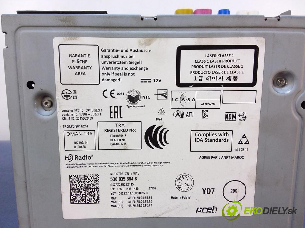 Skoda Superb 2016 Radio I Navigácia: 5Q0035864B