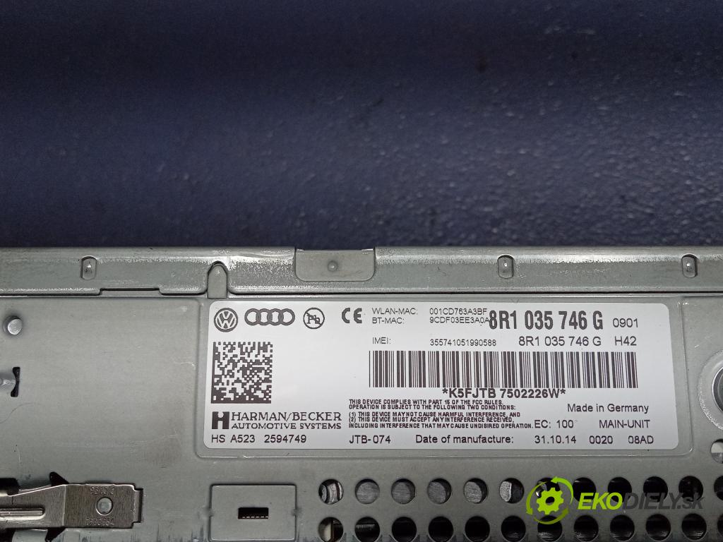 Audi S4 2014 Radio I Navigácia: 8R1035746G