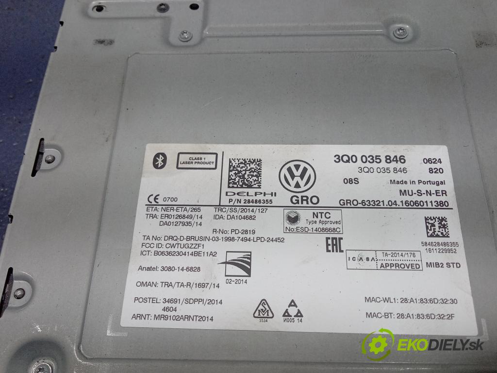 Vw Passat 2016 Radio I Navigace: 3Q0035846