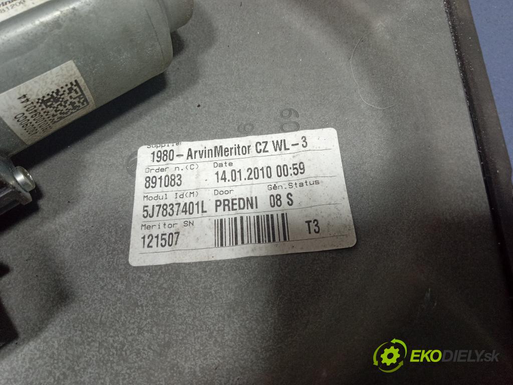 Skoda Roomster 2010 mechanismus stahování Sklenka: před Levý: 5J7837401L