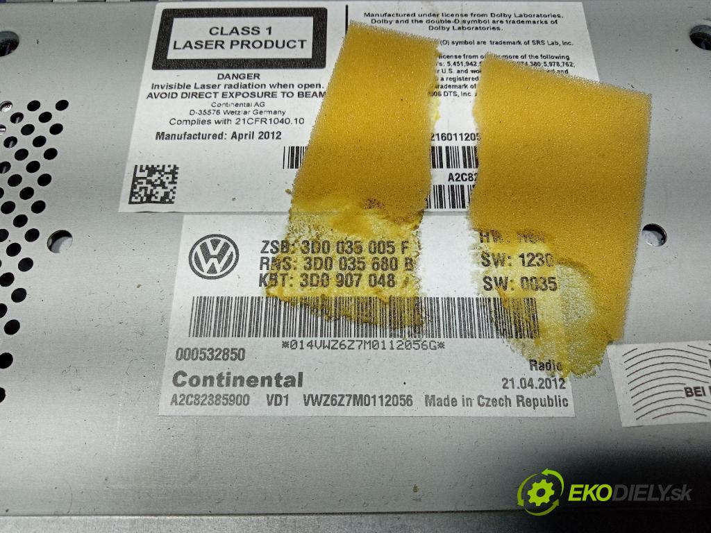 Vw Phaeton 2012 Radio I Navigácia: 3D0035680B