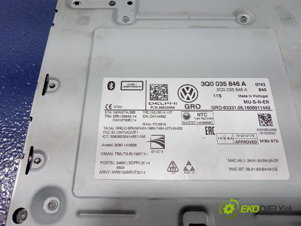 Vw Passat 2016 Radio I Navigácia: 3Q0035846A